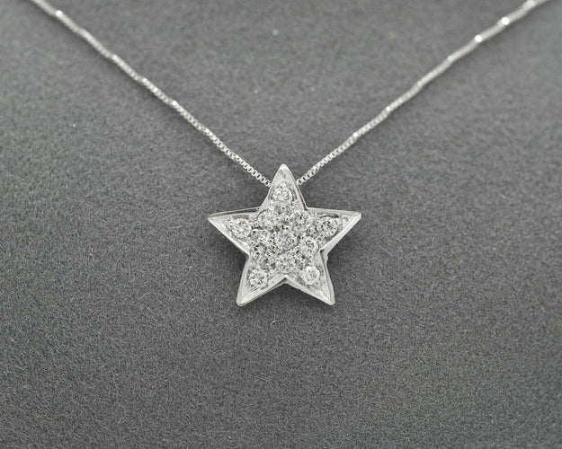 Collier Collana Stella in Oro Bianco 18 kt con Diamanti Naturali 0,20 ct 58 Facettes 10850