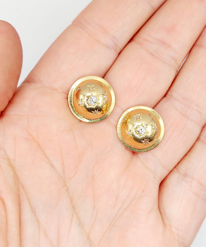Boucles d'oreilles Puces d'oreilles art deco or 18k demi sphère ornée de diamant tailles anciennes en sertis étoilés (circa 1950) 58 Facettes A03419