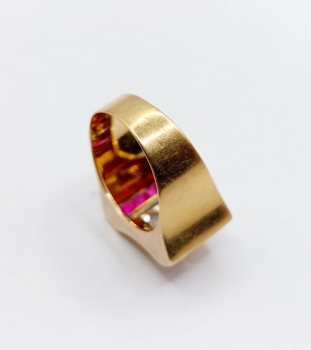 Bague 52 Bague tank Art déco en or rose 18k avec diamants et rubis synthétiques 58 Facettes A06536