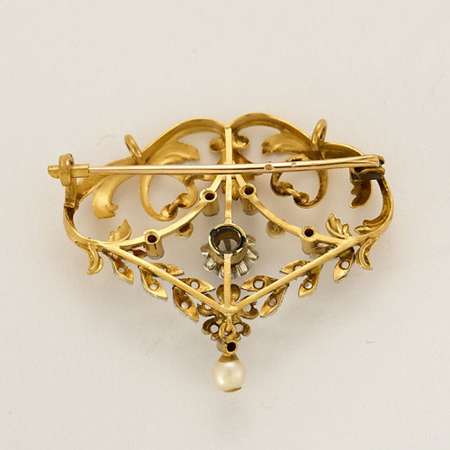 Broche Broche Art Nouveau  en or jaune, or blanc, diamants et perles 58 Facettes LIS2367