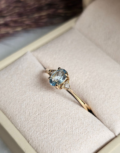 Bague 52 Bague or jaune, aigue-marine, diamants 58 Facettes 698