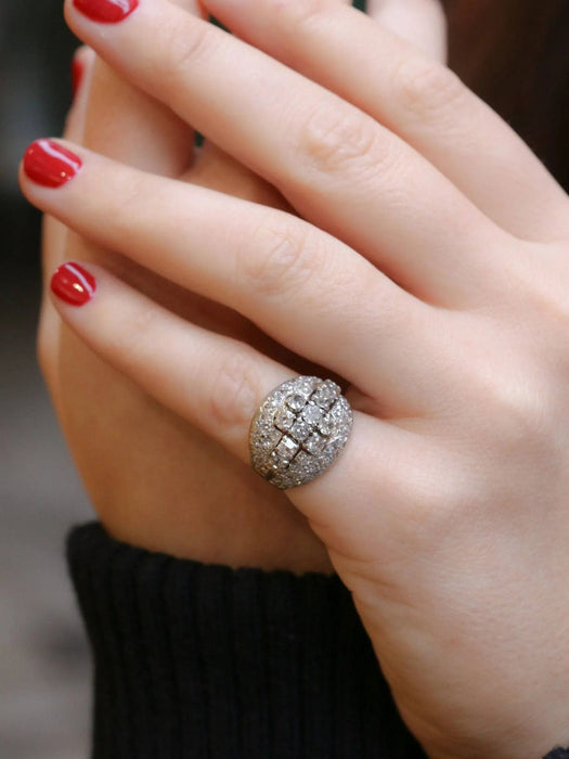 Bague dôme or blanc diamants taille ancienne