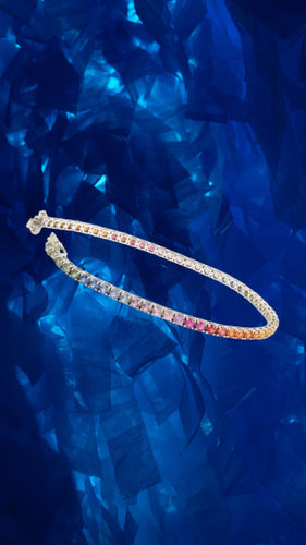 Bracelet Bracelet Tennis Saphirs Arc-En-Ciel 5 Carats Or Gris 18 Carats 58 Facettes BRA109