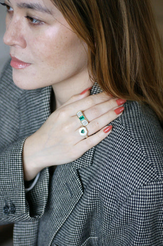 Bague 56 Bague vintage émeraude rectangulaire 1,00 ct et diamants en or jaune et blanc 18k 58 Facettes