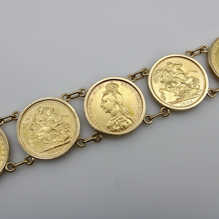 Bracelet Bracelet de pièces de monnaie des souverains britanniques en or victorien 58 Facettes