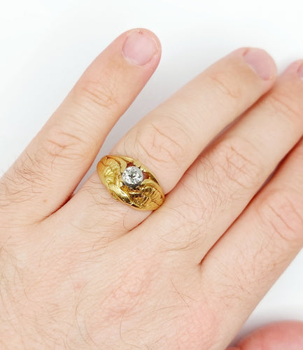 Bague 62.5 Bague chevalière chimère en or 18k et platine avec diamant taille ancienne 58 Facettes A06450