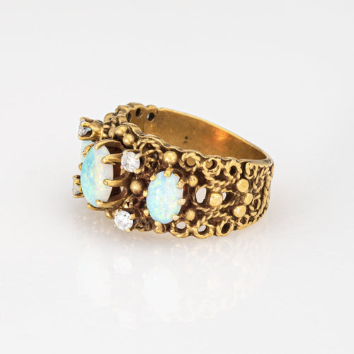 Bague 48 Bague en or jaune, opale et diamant des années 60 58 Facettes G14025