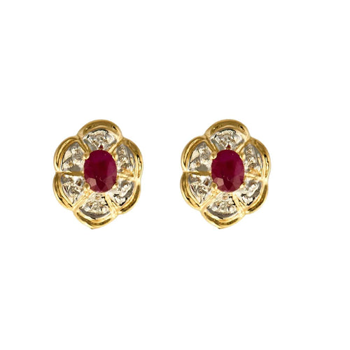 Boutons d'oreilles or jaune, rubis et diamants 58 Facettes PAL32244