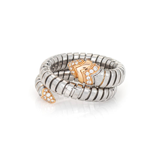 Bague Bague Bulgari Serpenti Tubogas en or 18 carats et acier flexible, taille 9, bijou d'occasion représentant un serpent 58 Facettes G14146