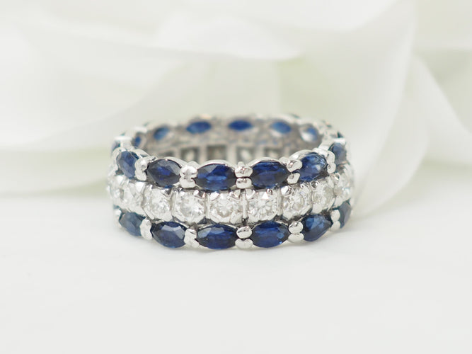 Bague 52 Bague alliance en or blanc, saphirs et diamants 58 Facettes 33594