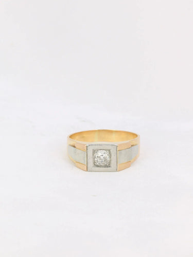 Chevalière Art Deco or platine diamant taille ancienne 0,4ct