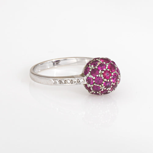 Bague Bague empilable en or blanc 18 carats avec rubis et diamants, taille 6,5, bijoux fins Estate Fine Jewelry 58 Facettes G14017