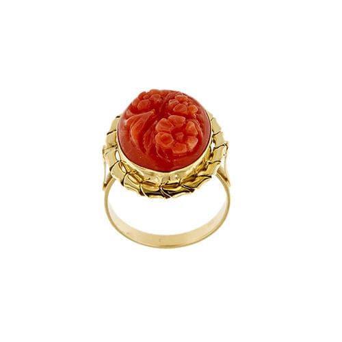 Bague 53 Bague camée en or jaune avec corail 58 Facettes 39794