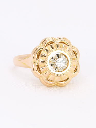 Bague 56 Bague ancienne fleur or jaune pierre blanche 58 Facettes 1CA0000012/1