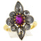 Bague 56 Bague en or jaune et argent ornée de roses en diamants et d'un rubis central 58 Facettes G3858