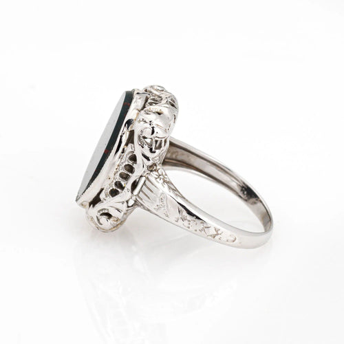Bague 46 Vintage Art Deco Bloodstone Ring White Gold Filigree 58 Facettes G6897