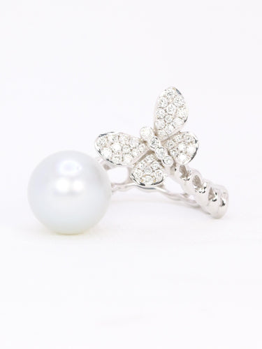 Bague toi et moi Perle & Papillon or blanc diamants