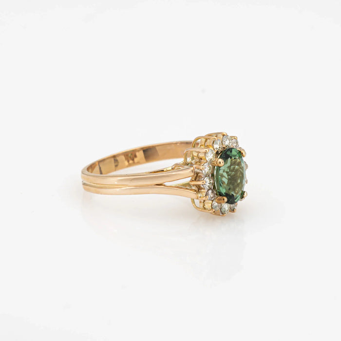 Bague diamant tourmaline verte Vintage or princesse pierres précieuses fiançailles