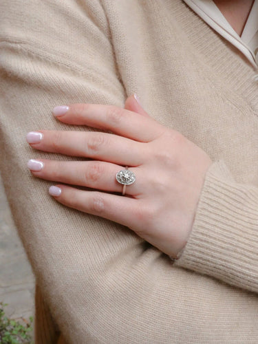 Bague Bague Belle Epoque ovale or platine diamant 0,15 ct 58 Facettes J324