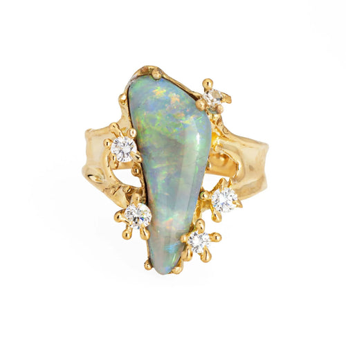 Bague 50.5 Bague Vintage Diamant Opale Forme Libre Or Jaune 58 Facettes G13204