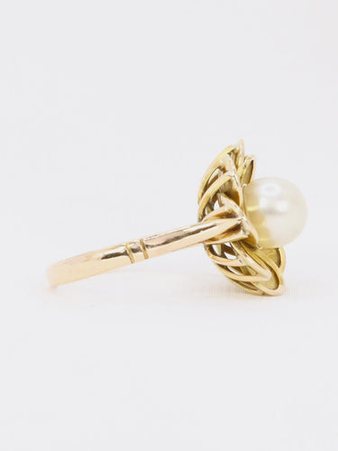 Bague 52 Bague fleur vintage perle or jaune 58 Facettes 1136.3