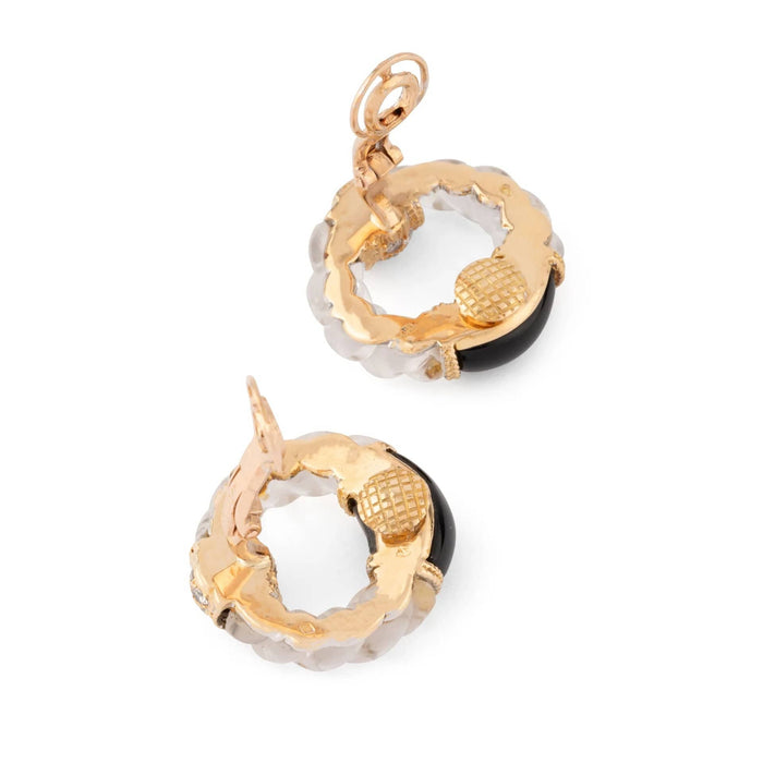 Boucles d'oreilles Boucheron - Boucles d'oreille Or Jaune, Onyx, Cristal de Roche et Diamants 58 Facettes 1