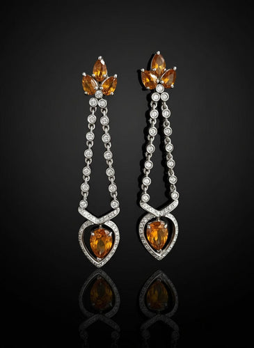 Boucles d'oreilles Ensemble collier et boucles d'oreilles sertis de topazes et de diamants 58 Facettes