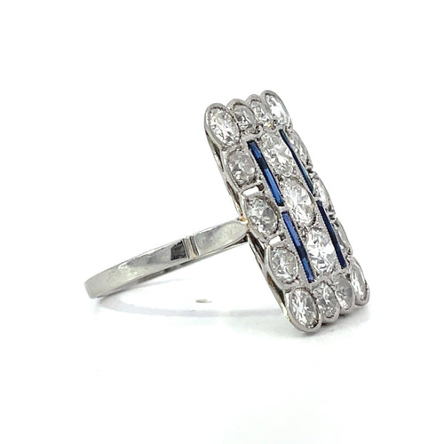 Bague 51 Bague style Art Déco en platine avec diamant et saphir 58 Facettes