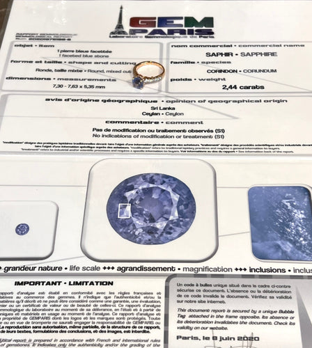 Bague 51 Bague Saphir Ceylan Non Chauffé 2.44 Carats Diamants Or Rose 18 Carats (Certificat) 58 Facettes BSA78