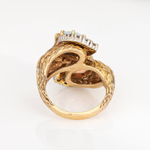 Bague 47 Bague diamant opale années 60 Toi et Moi vintage or jaune 58 Facettes G13973