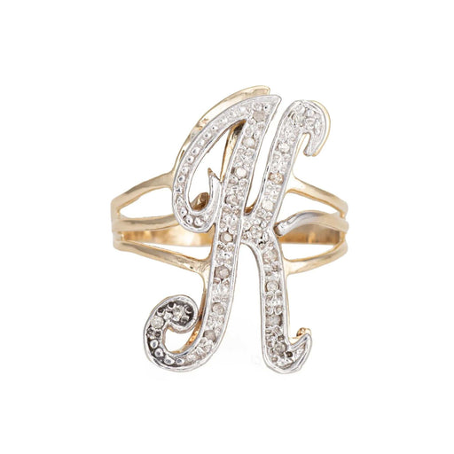 Ring 59 Vintage Letter K Diamond Initial Ring in 14k Yellow Gold 58 Facettes G12486