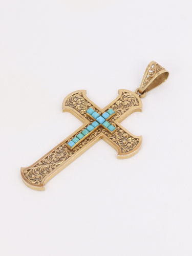 Pendentif Pendentif croix Art Nouveau or jaune turquoises 58 Facettes 1190.6