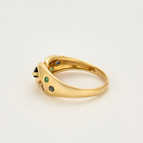 Bague 52,5 Bagur or jaune, saphir, rubis et émeraudes 58 Facettes CHA0576
