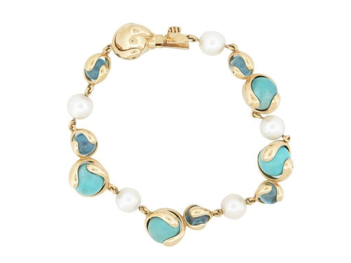 MARINA B cardan bracelet yellow gold and turquoise stones 58 Facettes 259151
