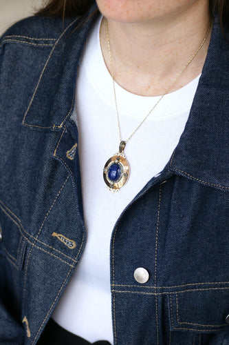 Pendentif Médaillon Ancien Scarabée Lapis Lazuli Diamants et Perles 58 Facettes