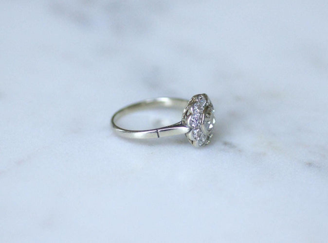 Bague 53 Bague Marguerite Art Déco Or blanc, Platine, Diamant 1,60 Cts 58 Facettes