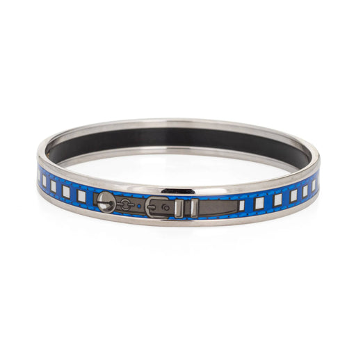 Bracelet Hermes - Bracelet jonc en émail motif ceinture carrée bleue 58 Facettes