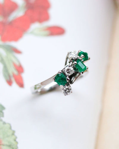 Bague 54 Bague Toi & Moi Or blanc Emeraudes et Diamants 58 Facettes A11399