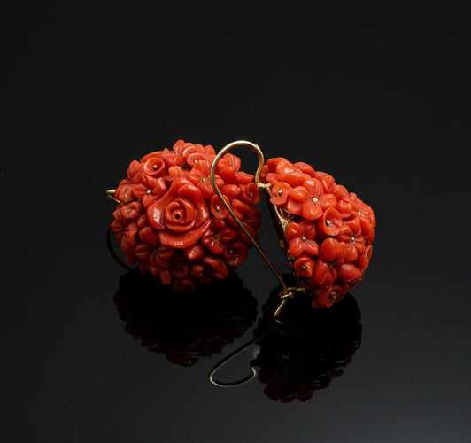 Boucles d'oreilles Boucles d'oreilles anciennes siciliennes en corail sculpté 58 Facettes