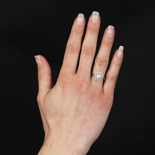 Bague 53 Bague perle de culture Akoya et diamants or blanc 58 Facettes 24-074