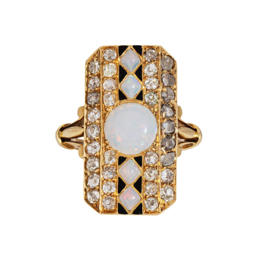Bague 50 Bague en or jaune, opale et diamants, style victorien antique, avec émail 58 Facettes G13759