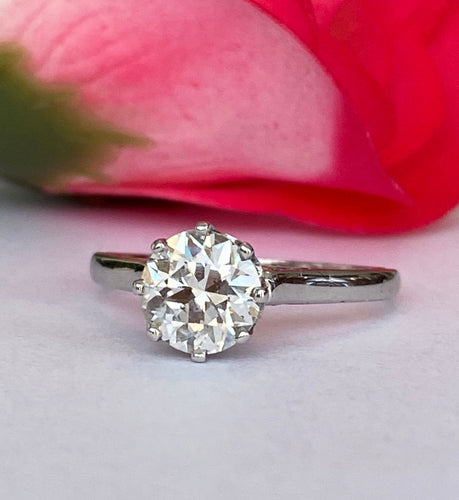 Bague 53.5 Solitaire en or, style Art déco tardif, serti d'un diamant taille brillant ancien de 1,14 carat. 58 Facettes