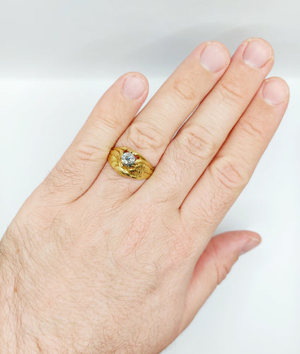 Bague 62.5 Bague chevalière chimère en or 18k et platine avec diamant taille ancienne 58 Facettes A06450