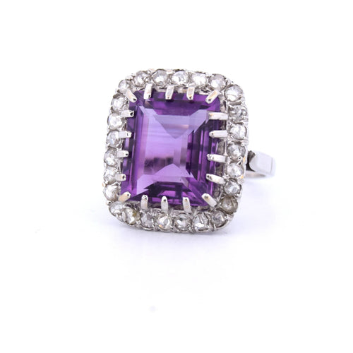 Bague 55 Bague vintage en or jaune avec améthyste et diamants 58 Facettes