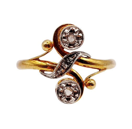 Bague 53 Bague toi et moi antique en or 18k et diamants taille roses 58 Facettes A06393