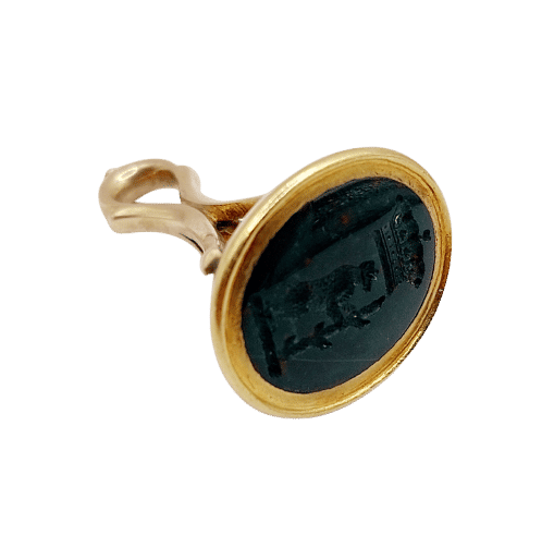 Pendentif sceau armoirie ours en or 14k et jaspe sanguin