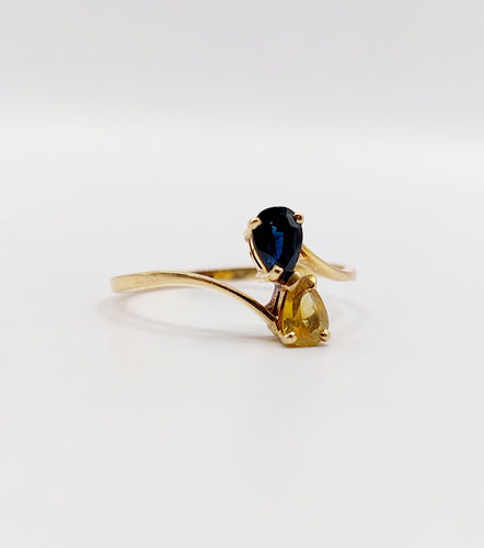 Bague 55 Bague toi et moi vintage or jaune 18k saphirs jaune et bleu 58 Facettes A06006