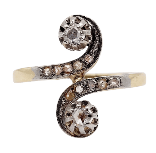 Bague 52 Bague marquise toi et moi antique or jaune 18k et platine diamants taille roses (circa 1900) 58 Facettes A05981