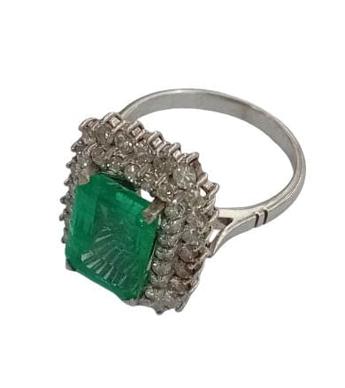 Bague 51 Bague cluster avec émeraude colombienne naturelle certifiée HRD de 3,45 cts en or blanc 58 Facettes E24