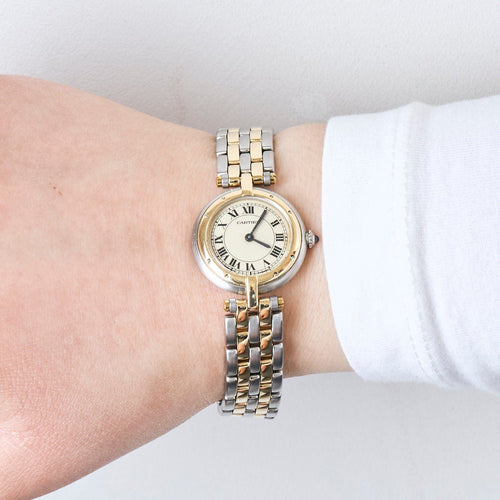 Montre Montre Cartier panthère ronde or et acier. 58 Facettes P20L2